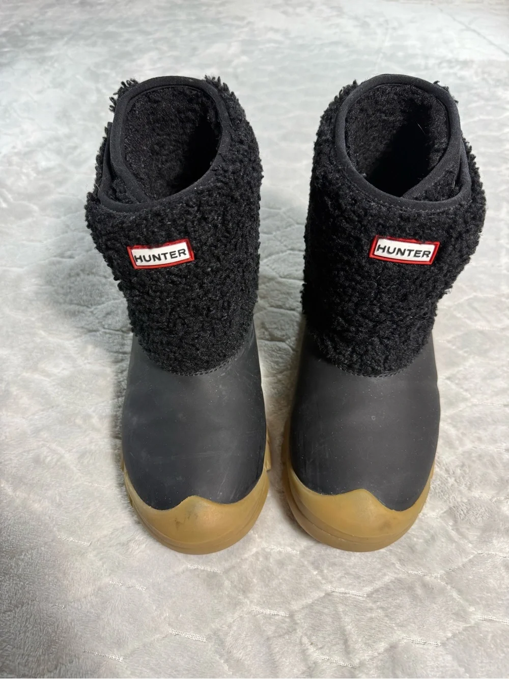 Hunter Roll Top Rain Boots Youth Size 3 Black Fleece Lined Gum Sole